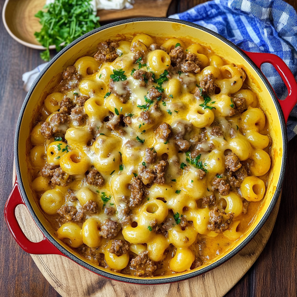 Recipe preparation for One Pot Cheeseburger Macaroni