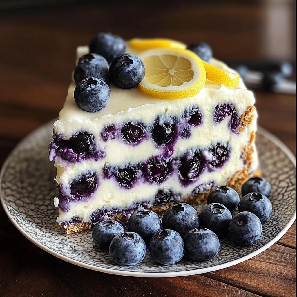 Recipe preparation for No-Bake Lemon dazzling Blueberry cream Cake
