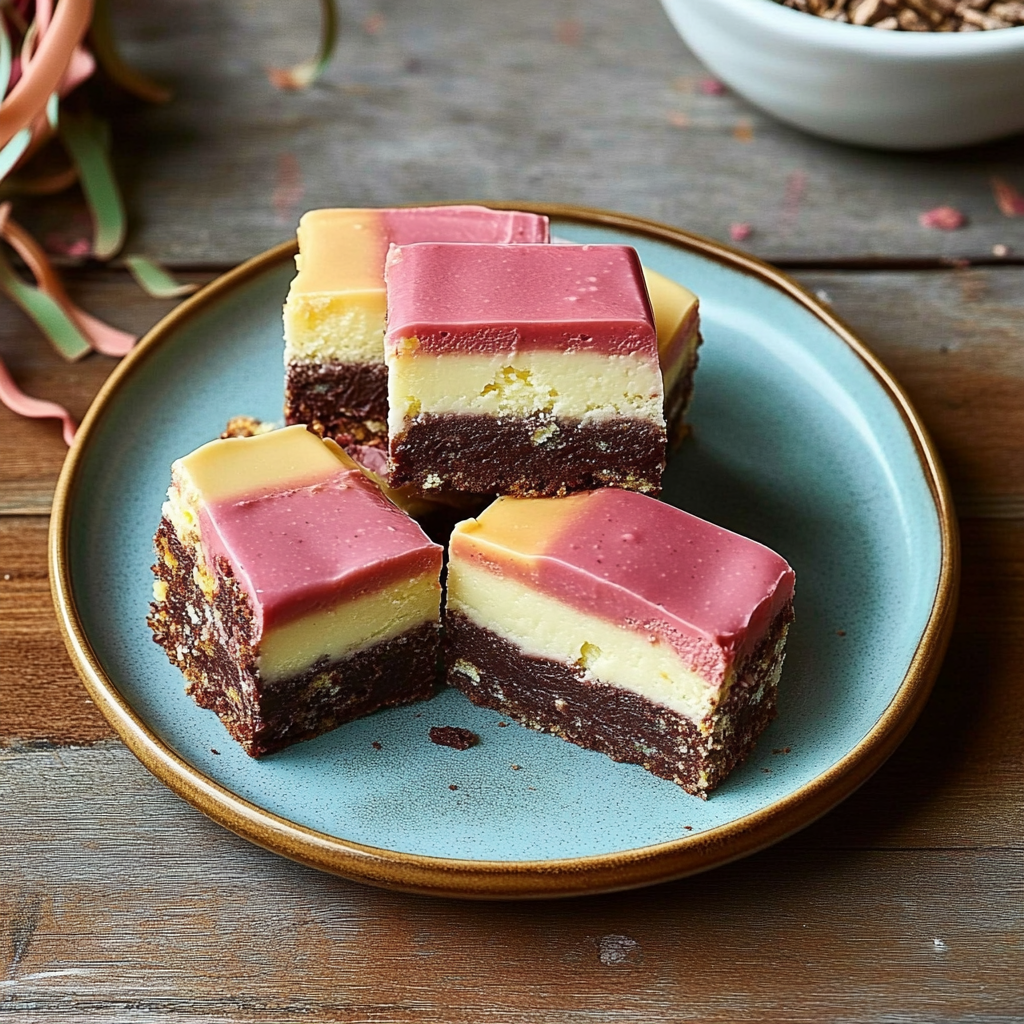 Recipe preparation for Colorful Neapolitan Fudge Delight