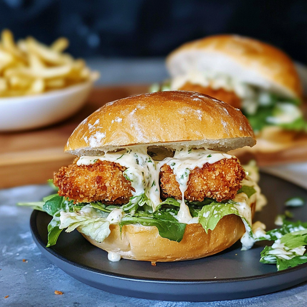 Recipe preparation for Crispy Chicken Caesar Sandwich