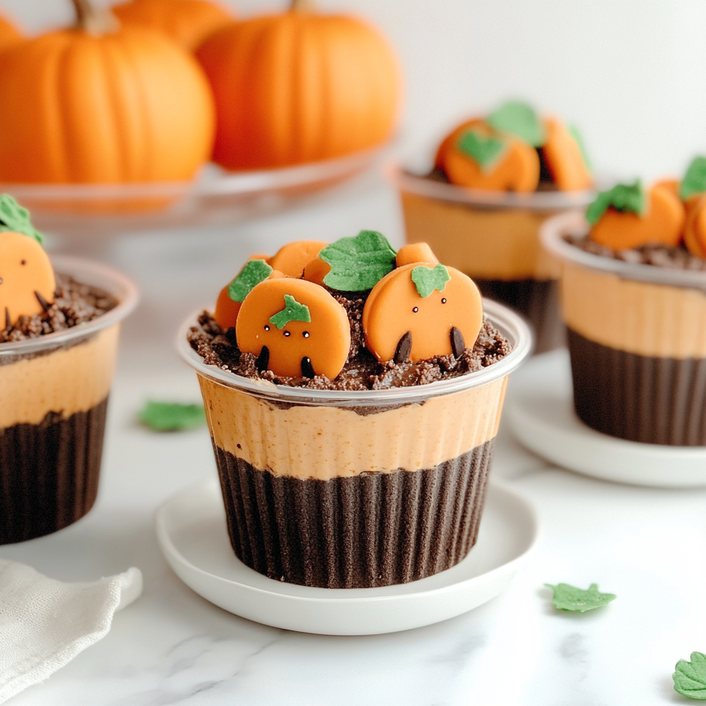 Recipe preparation for Pumpkin Patch Dirt Cups: Fun Halloween Treat Recipes!