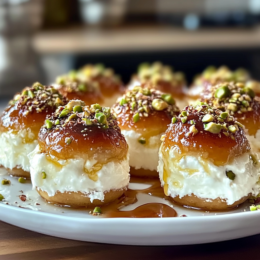 Recipe preparation for Creamy Ricotta Pistachio Honey Bites