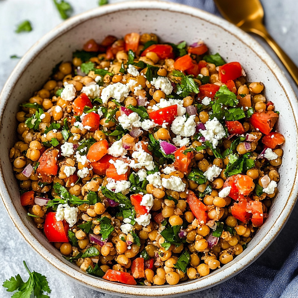 Recipe preparation for Mediterranean Lentil Salad