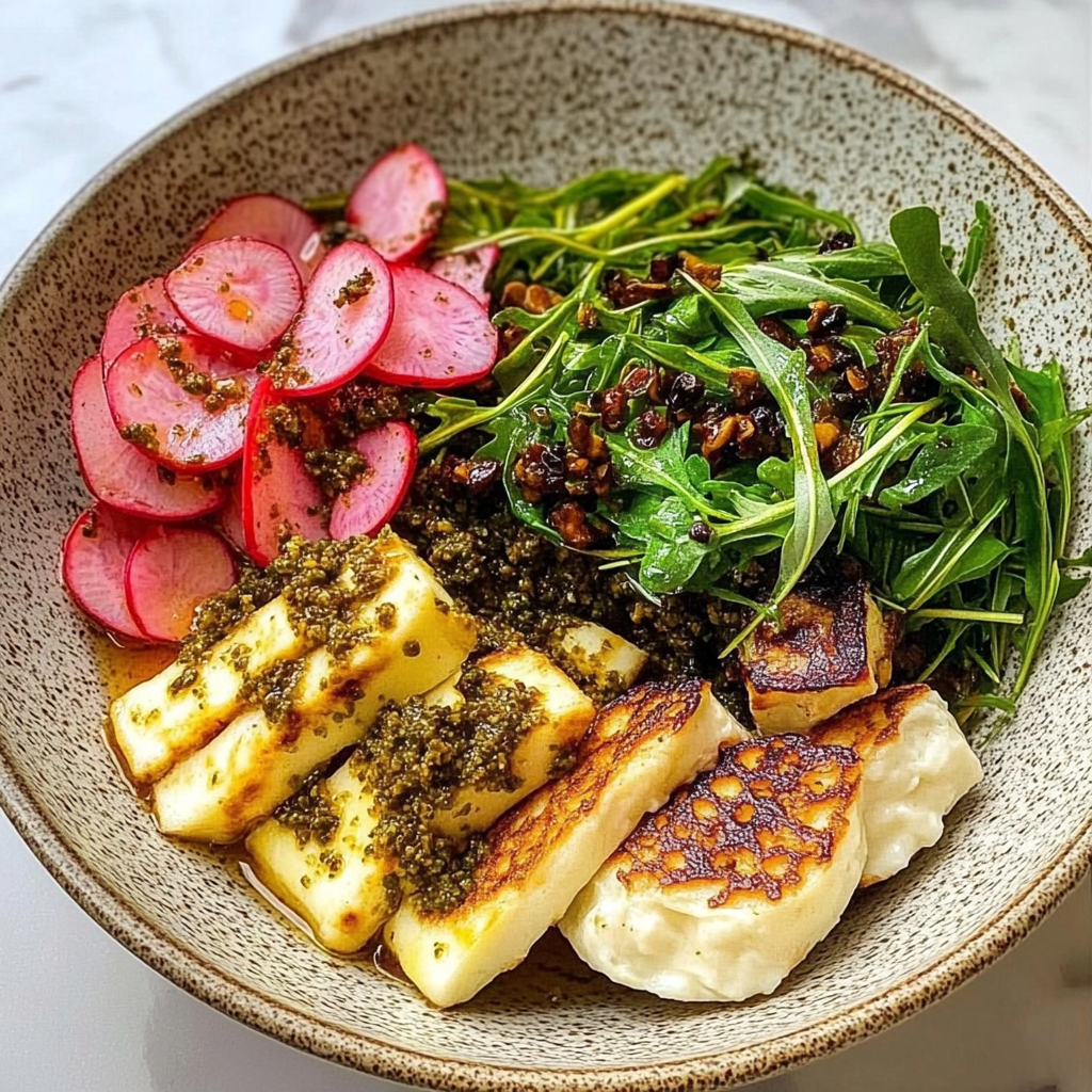 Recipe preparation for Summer Bowl with Hot Honey Halloumi