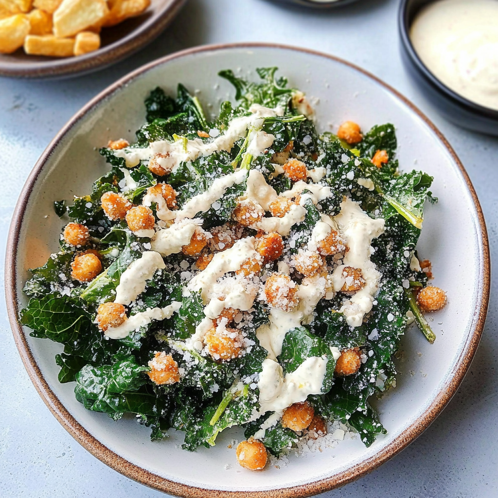 Recipe preparation for Roasted Garlic Kale Caesar Salad