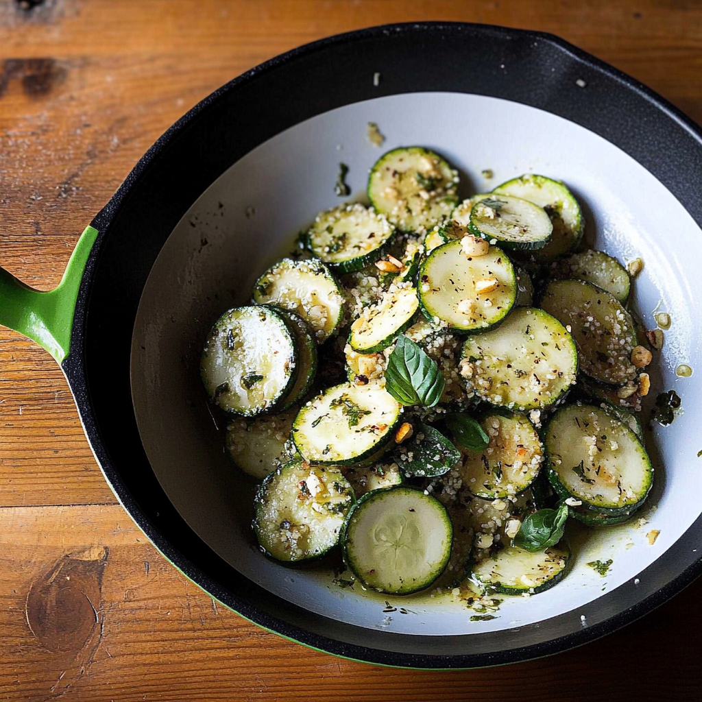Recipe preparation for Sautéed Zucchini with Mint, Basil & Pine Nuts