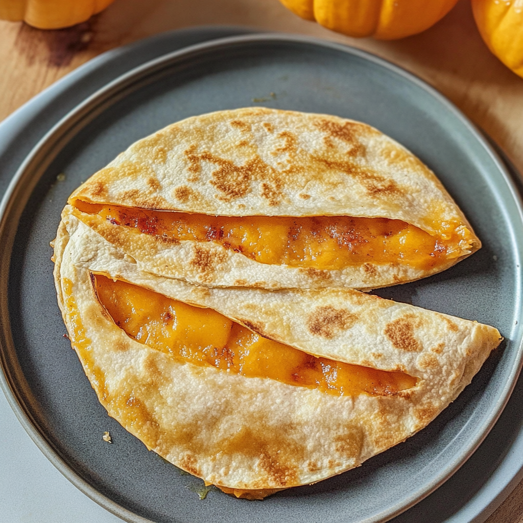 Recipe preparation for Cheesy Jack o Lantern Quesadillas