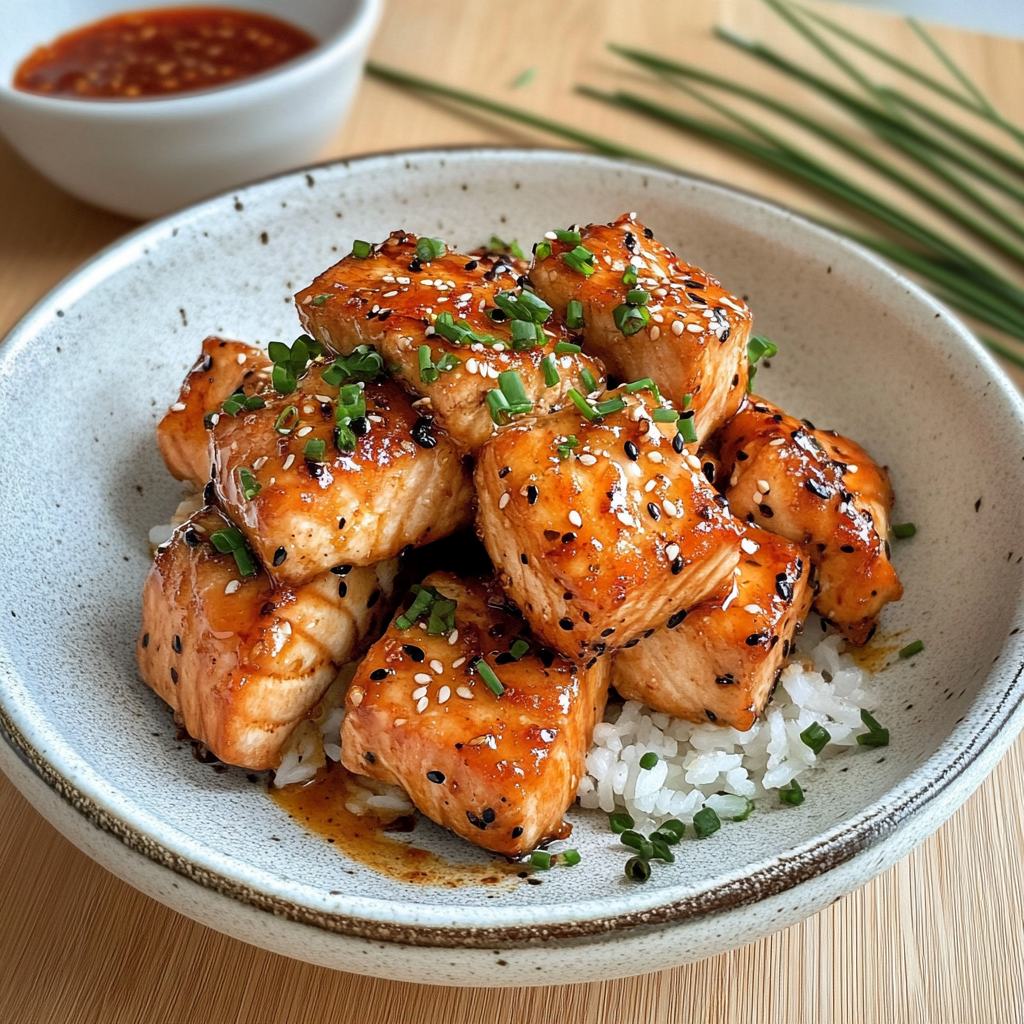Recipe preparation for Crispy Bang Bang Salmon Bites