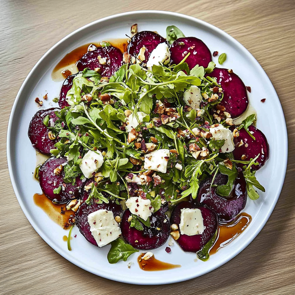 Recipe preparation for Roasted Beet Salad with Goat Cheese & Pistachios