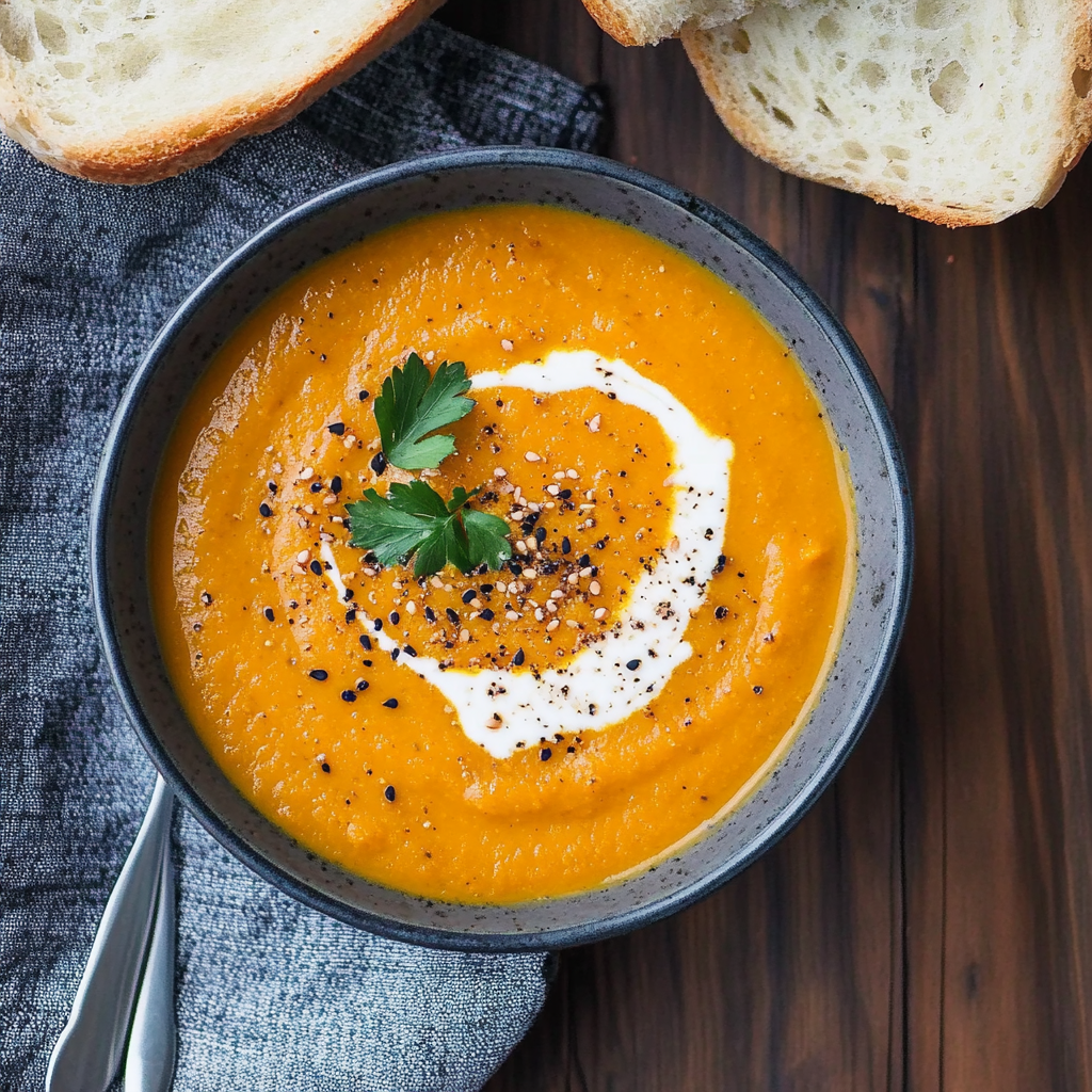 Recipe preparation for Spicy Sesame Carrot Soup with Red Lentils