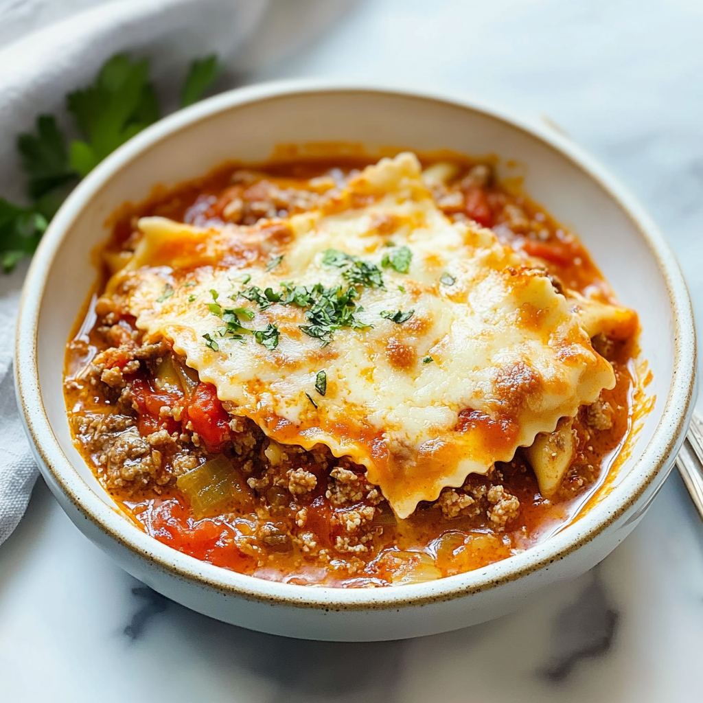 Recipe preparation for Lasagna Soup