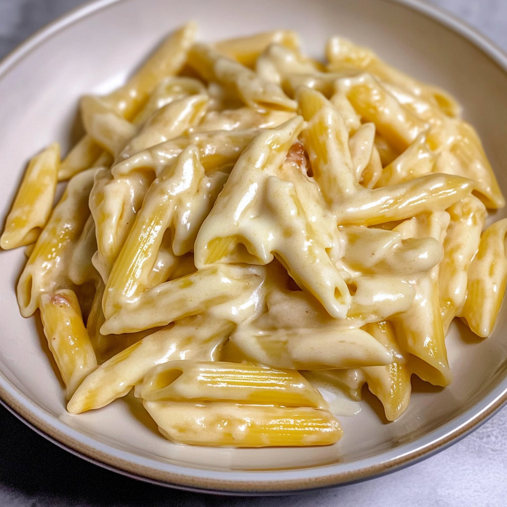 Recipe preparation for Creamy Garlic Penne Pasta
