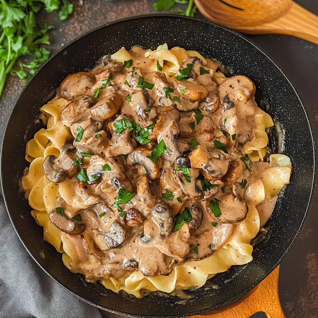 Recipe preparation for Vegan Mushroom Stroganoff That’s Wonderful