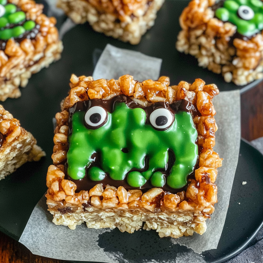 Recipe preparation for Frankenstein Rice Krispie Treats