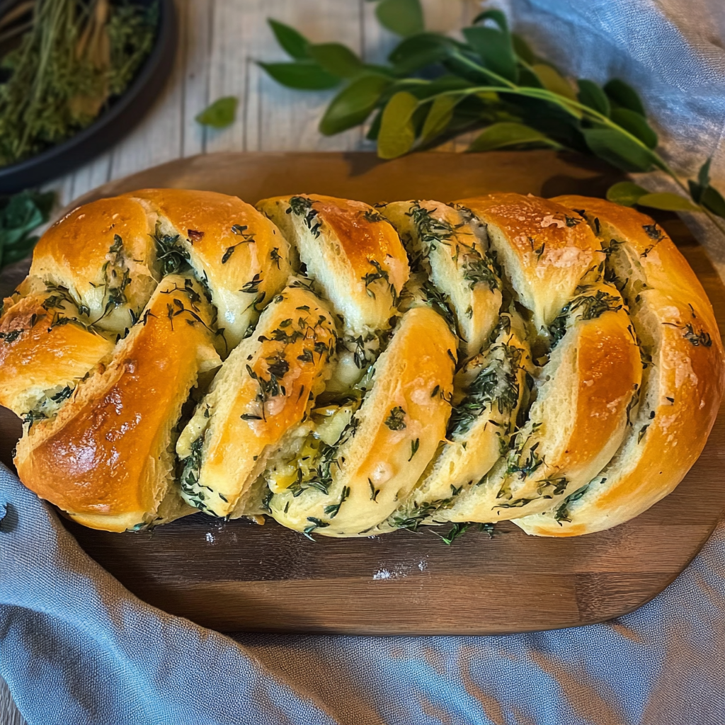 Recipe preparation for Swirled Garlic Herb And Cheese Bread