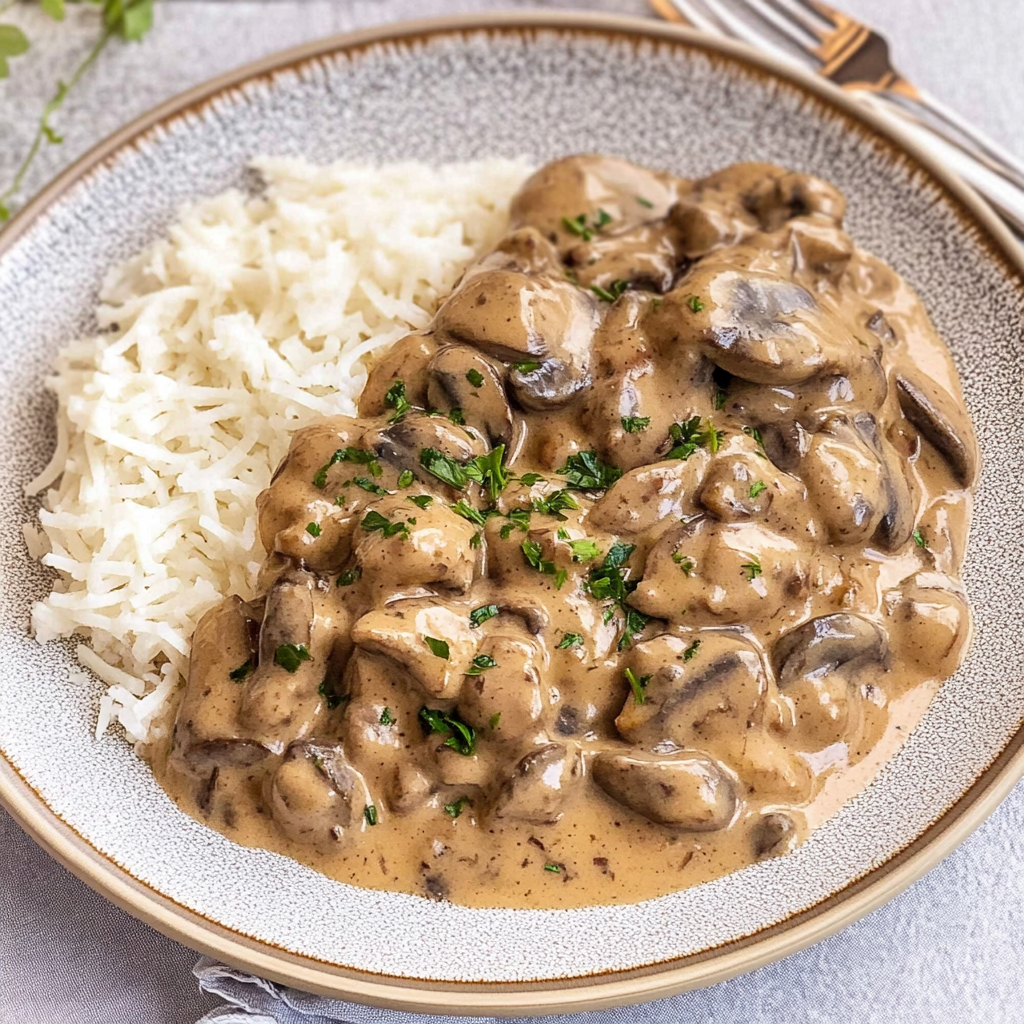 Recipe preparation for mushroom stroganoff with herbs