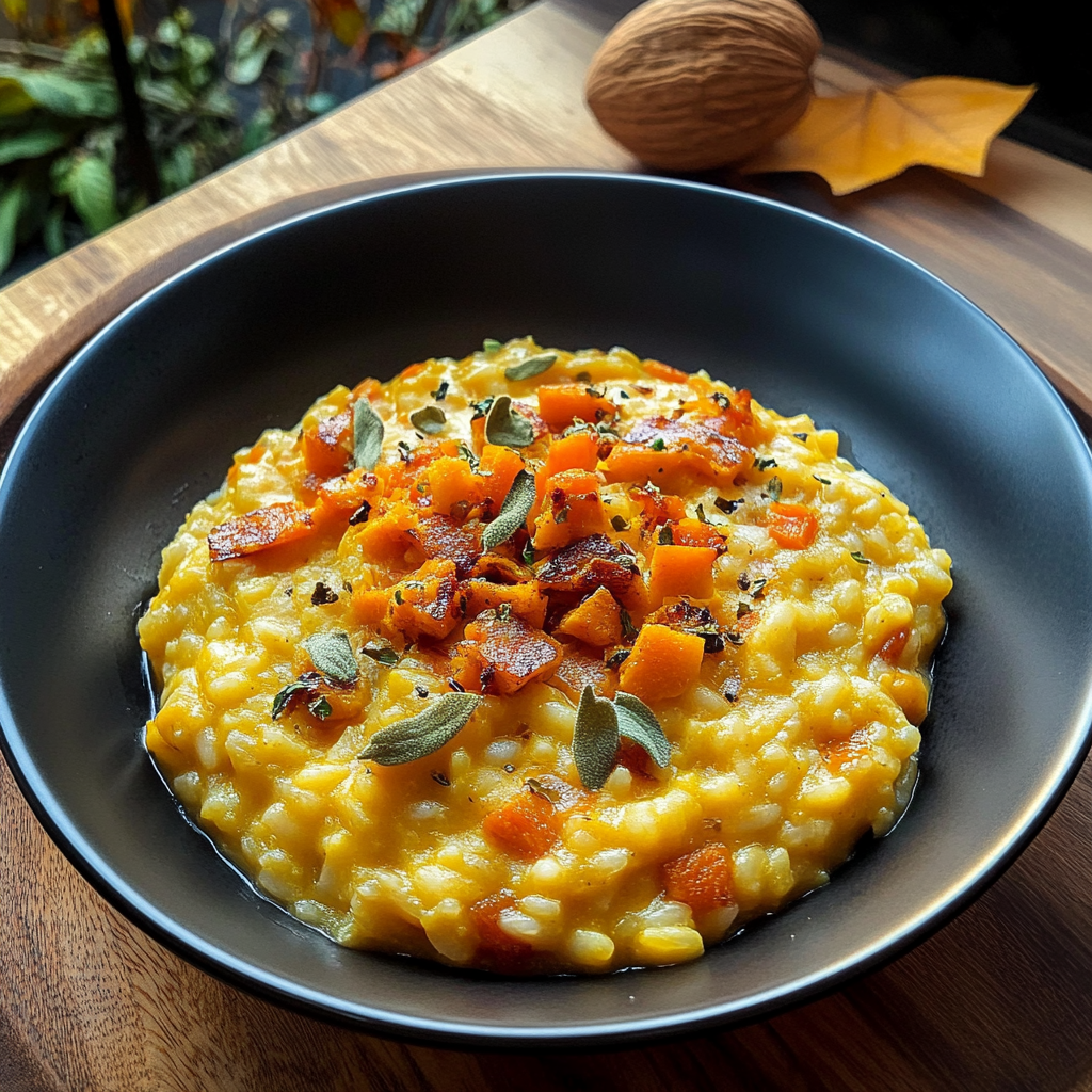 Recipe preparation for creamy pumpkin risotto