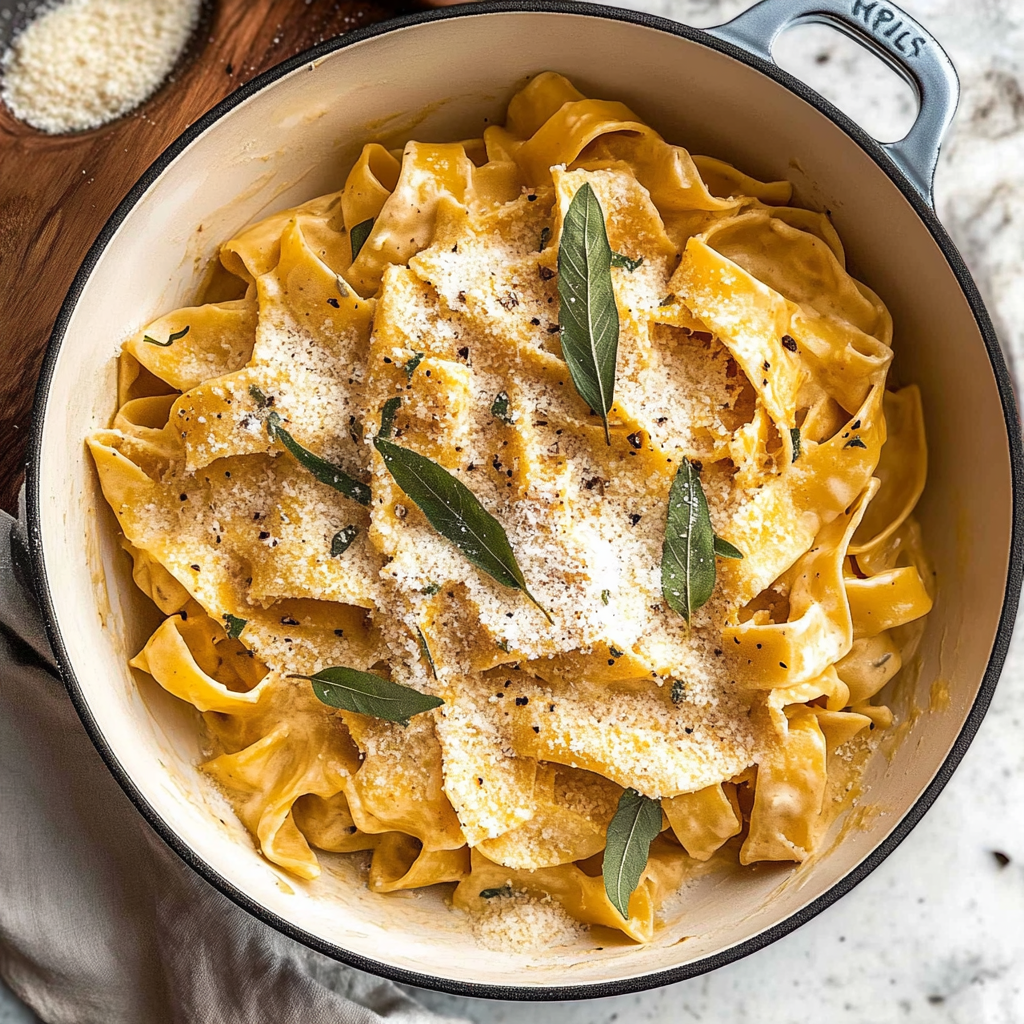 Recipe preparation for pumpkin alfredo pasta