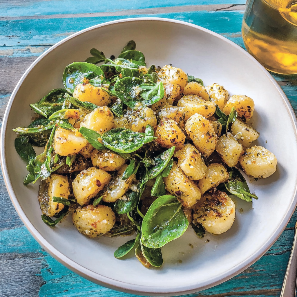 Recipe preparation for pesto gnocchi with roasted squash
