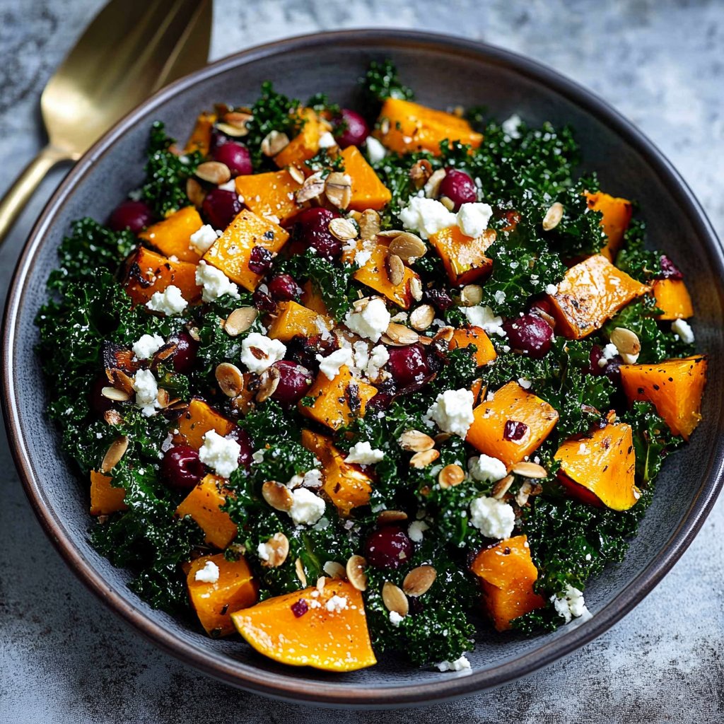 Recipe preparation for Roasted Butternut Squash and Kale Salad