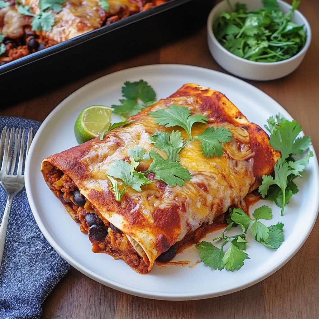 Recipe preparation for Sweet Potato & Black Bean Enchiladas