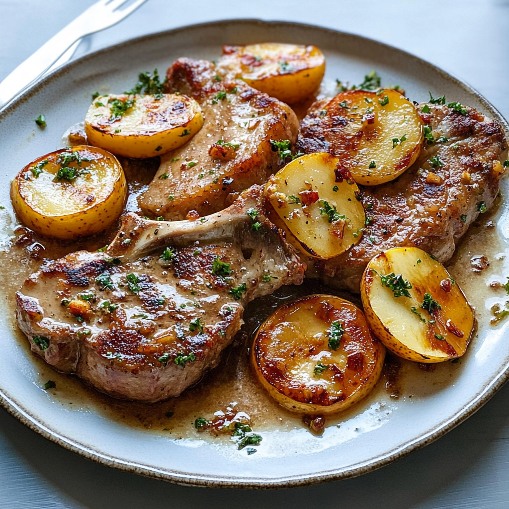 Recipe preparation for Pork Chops with Apples and Butternut Squash recipe