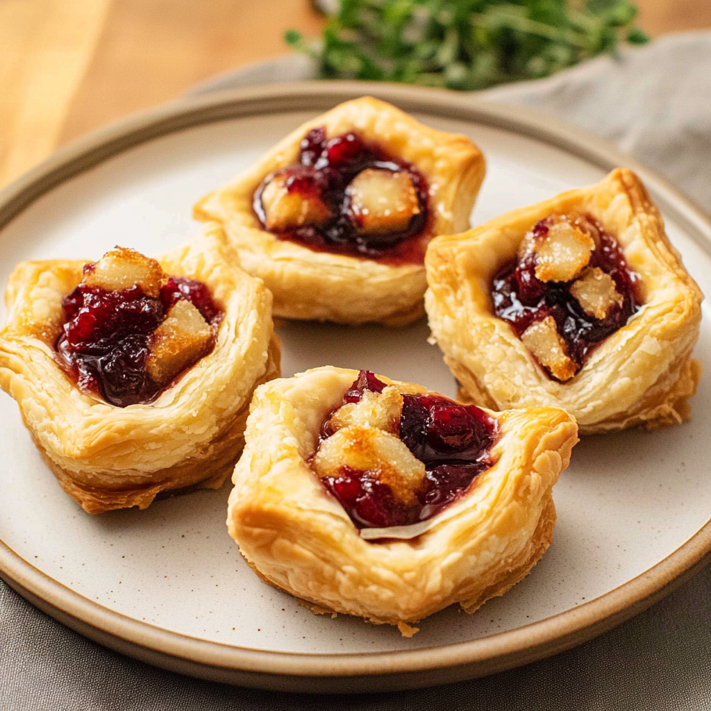 Recipe preparation for Cranberry Brie Puff Pastry Bites
