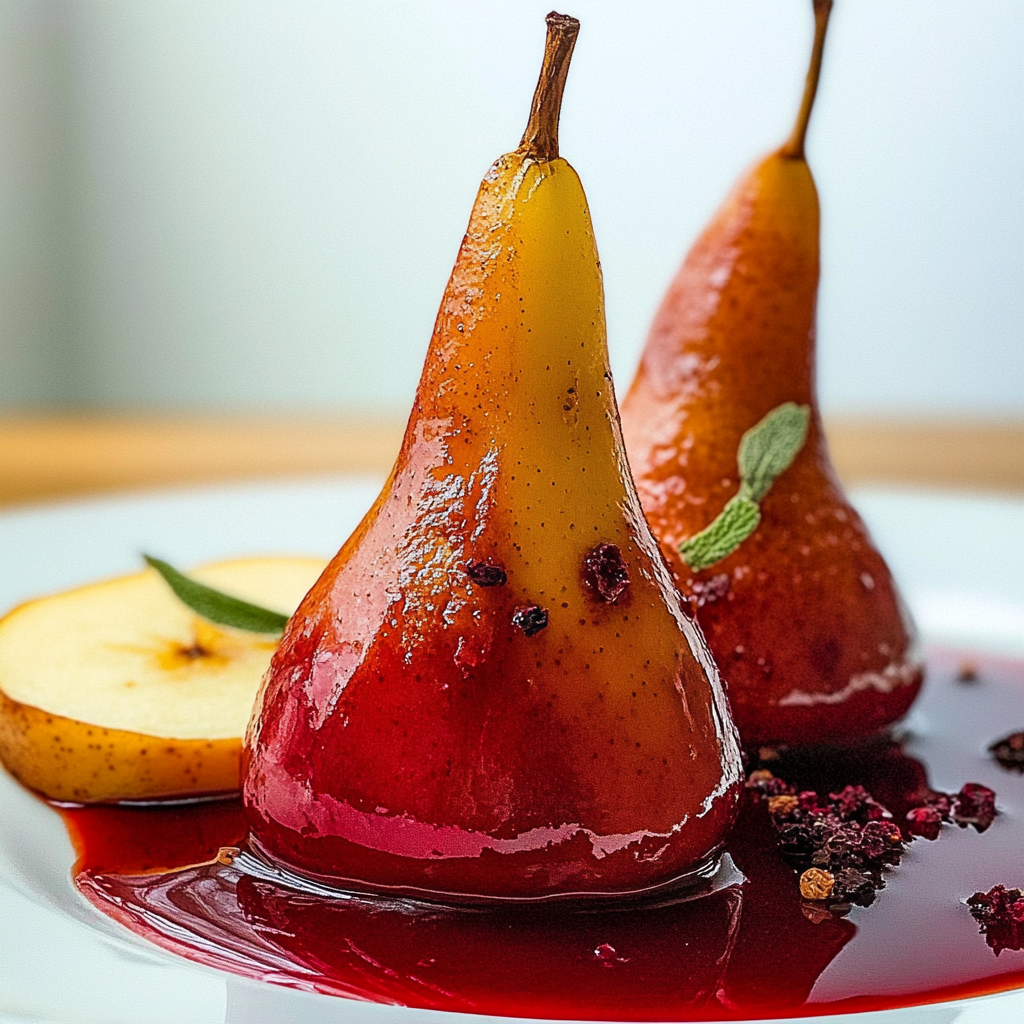 Recipe preparation for Mulled Wine Poached Pears