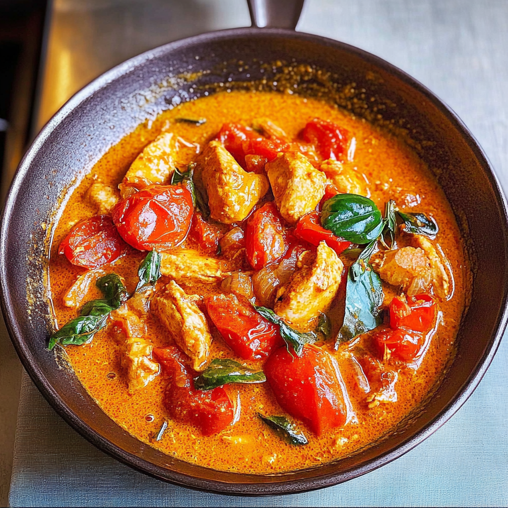 Recipe preparation for Spicy Tomato Coconut Chicken Curry