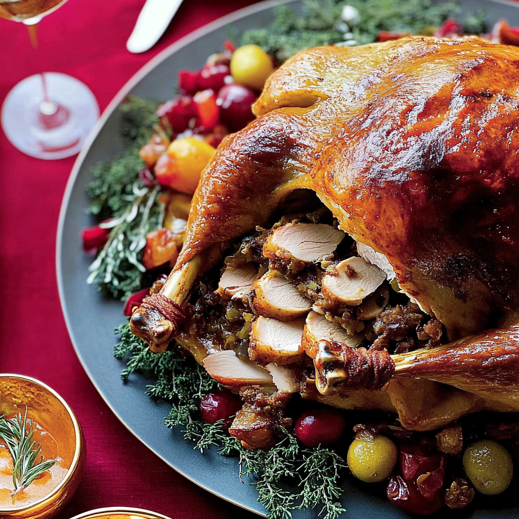 Recipe preparation for Stuffed Turkey with Chestnuts