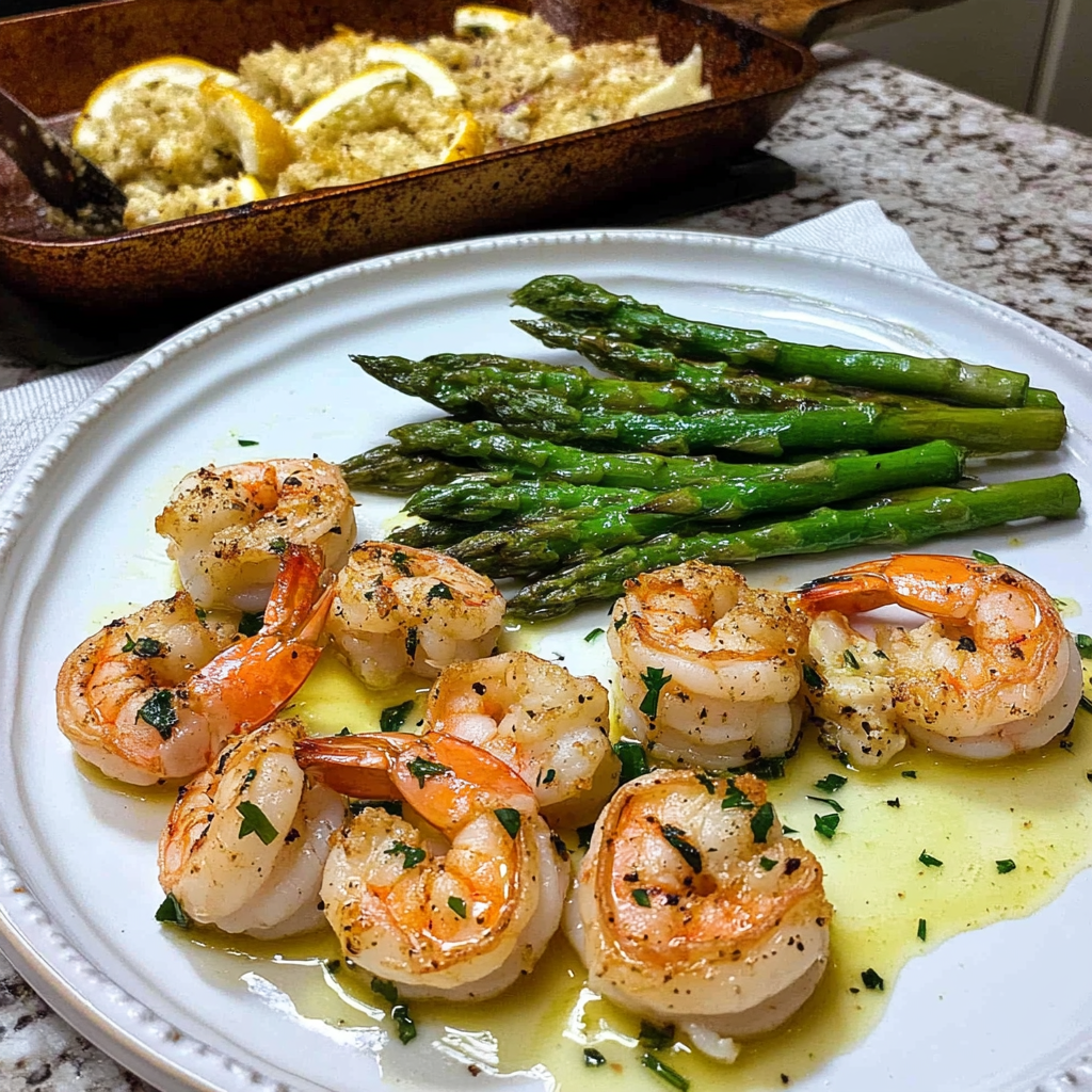 Recipe preparation for Sheet Pan Garlic Shrimp and Asparagus