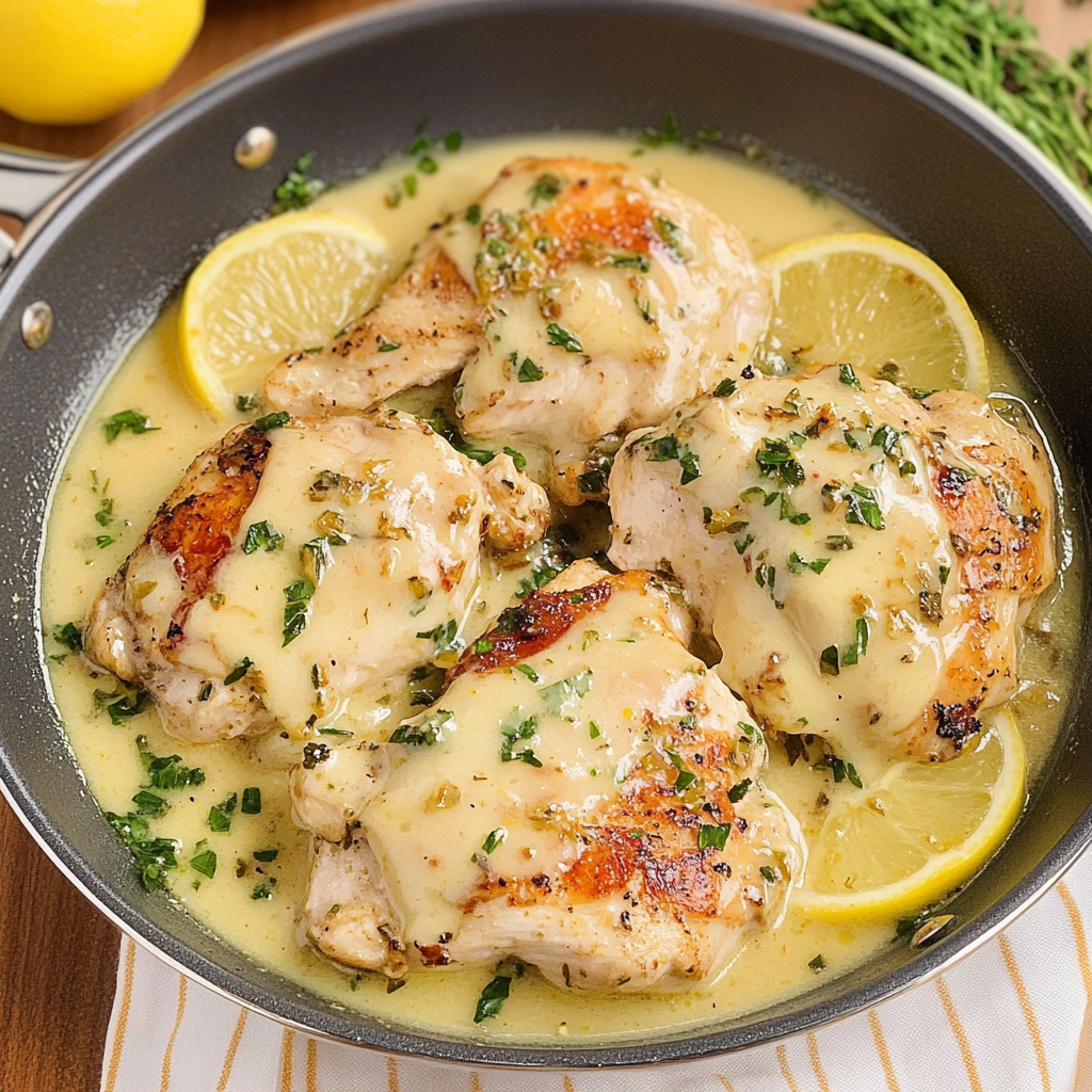 Recipe preparation for Garlic Lemon Chicken Skillet