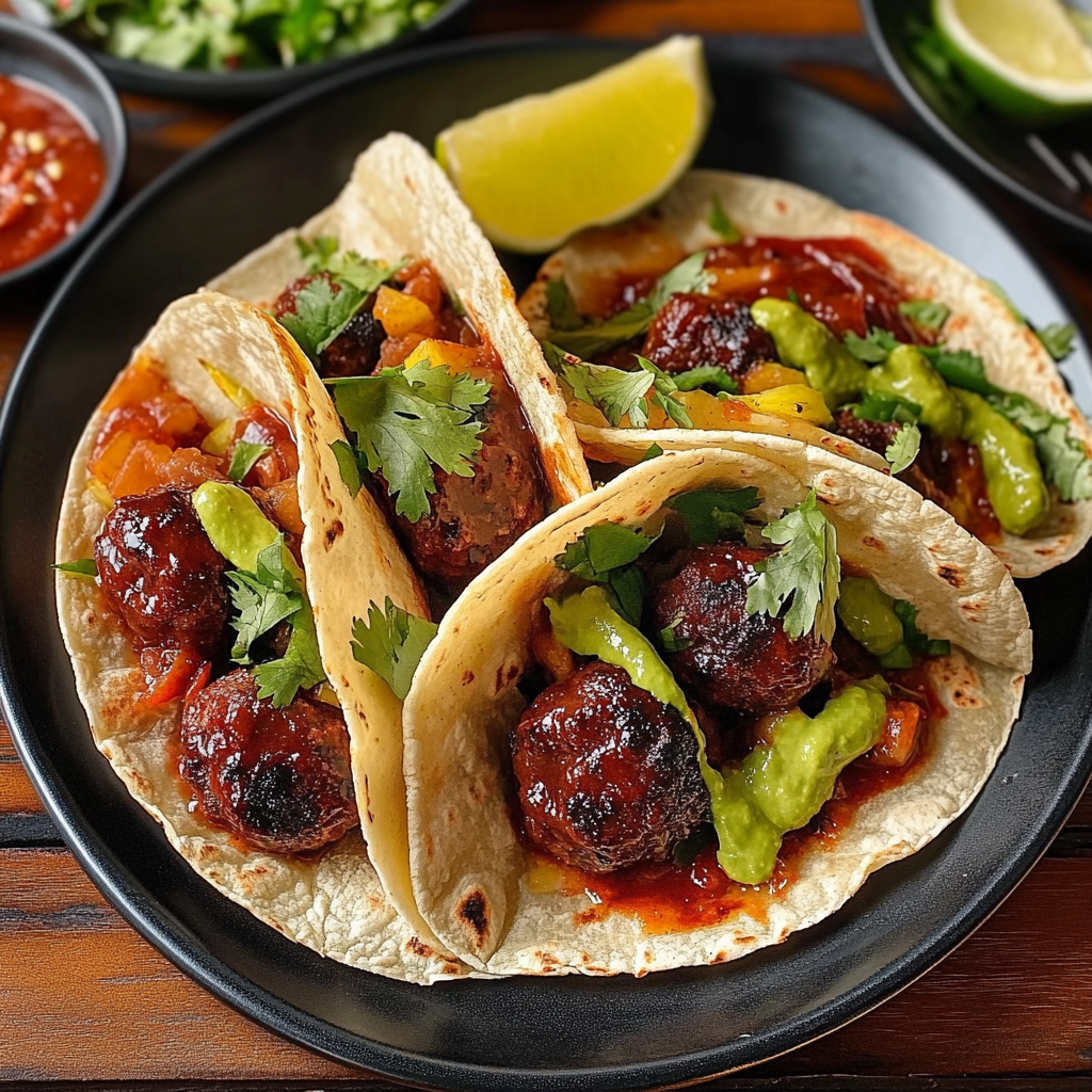 Recipe preparation for Korean BBQ Meatball Tacos