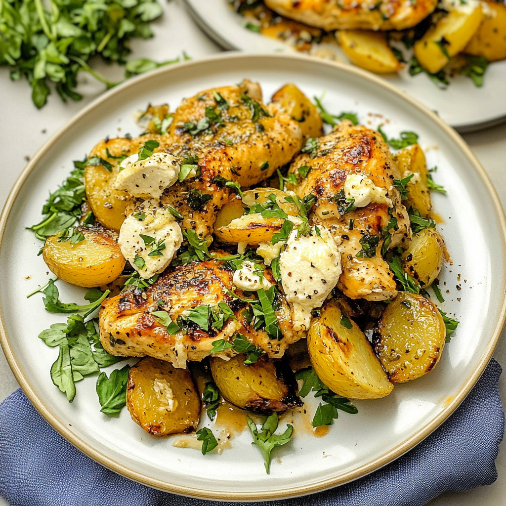 Recipe preparation for Sheet Pan Lemon Herb Chicken and Potatoes