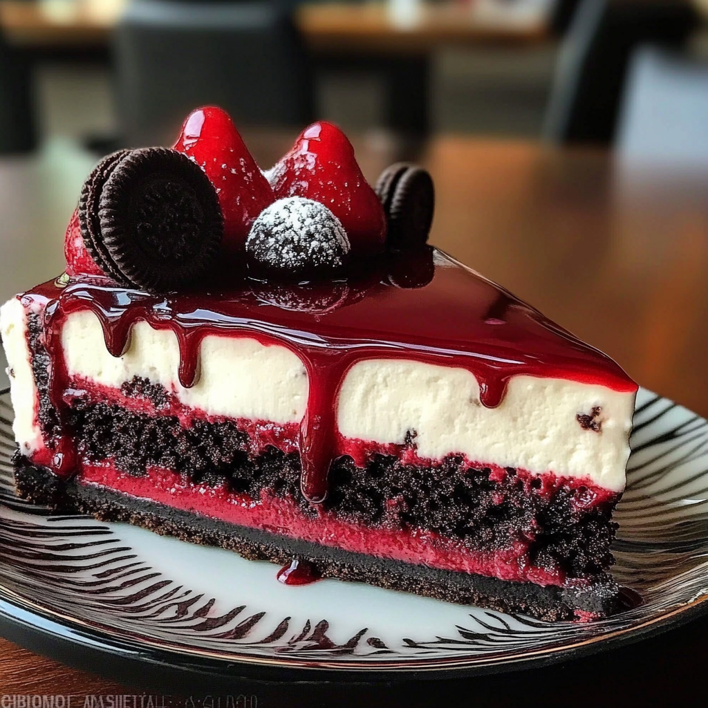 Recipe preparation for Red Velvet Oreo Cheesecake