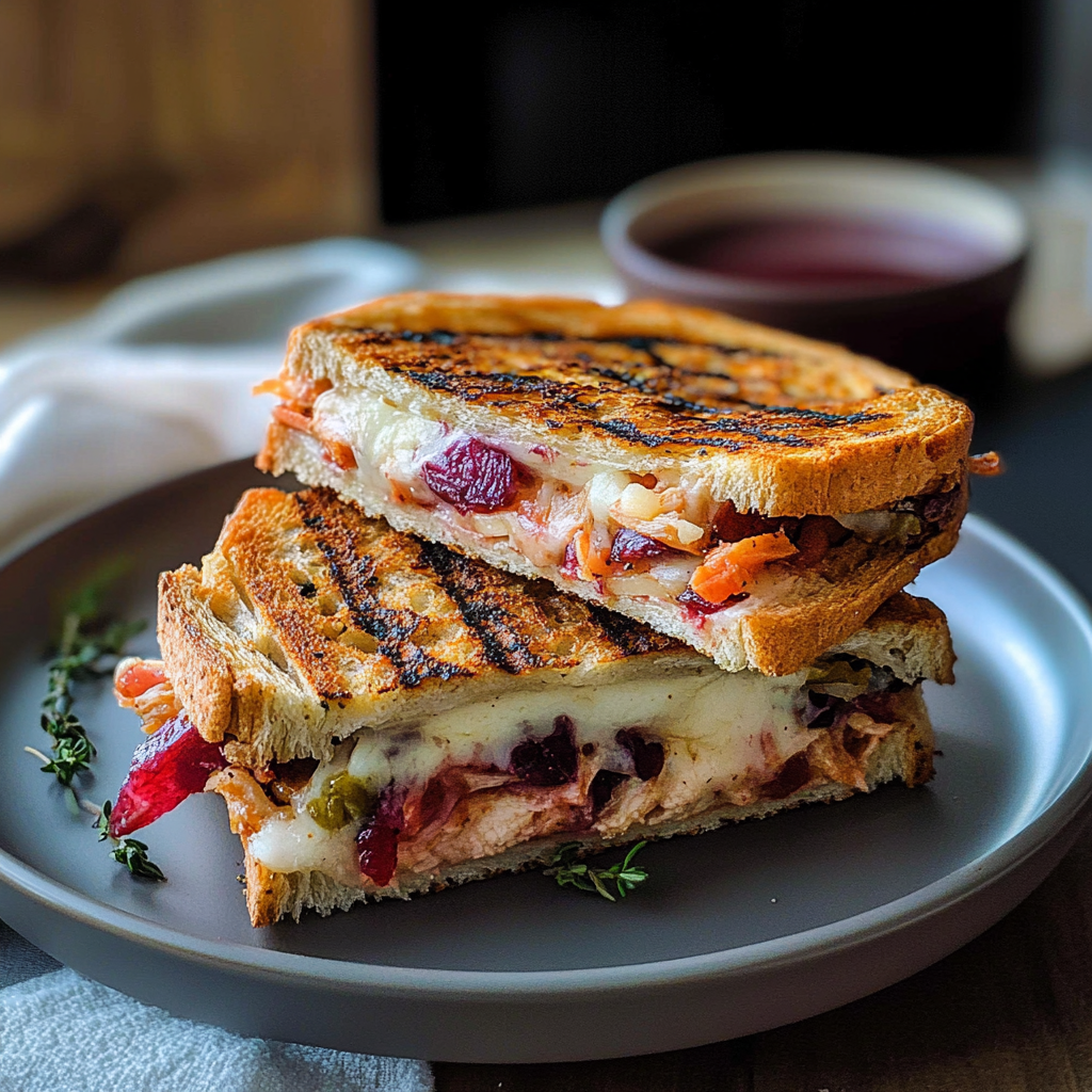 Recipe preparation for Leftover Turkey Cranberry and Brie Panini