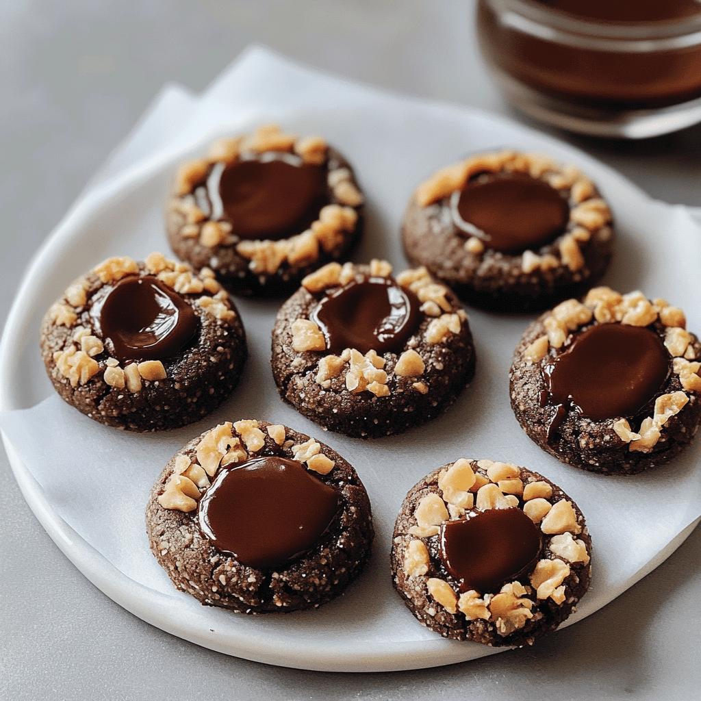 Recipe preparation for Hazelnut Thumbprint Cookies with Silky Ganache