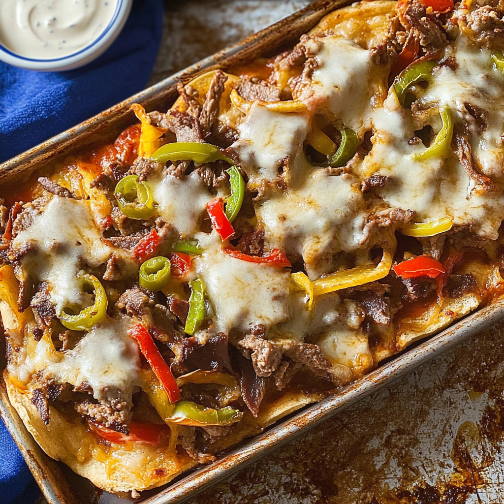 Recipe preparation for Sheet Pan Philly Cheesesteak