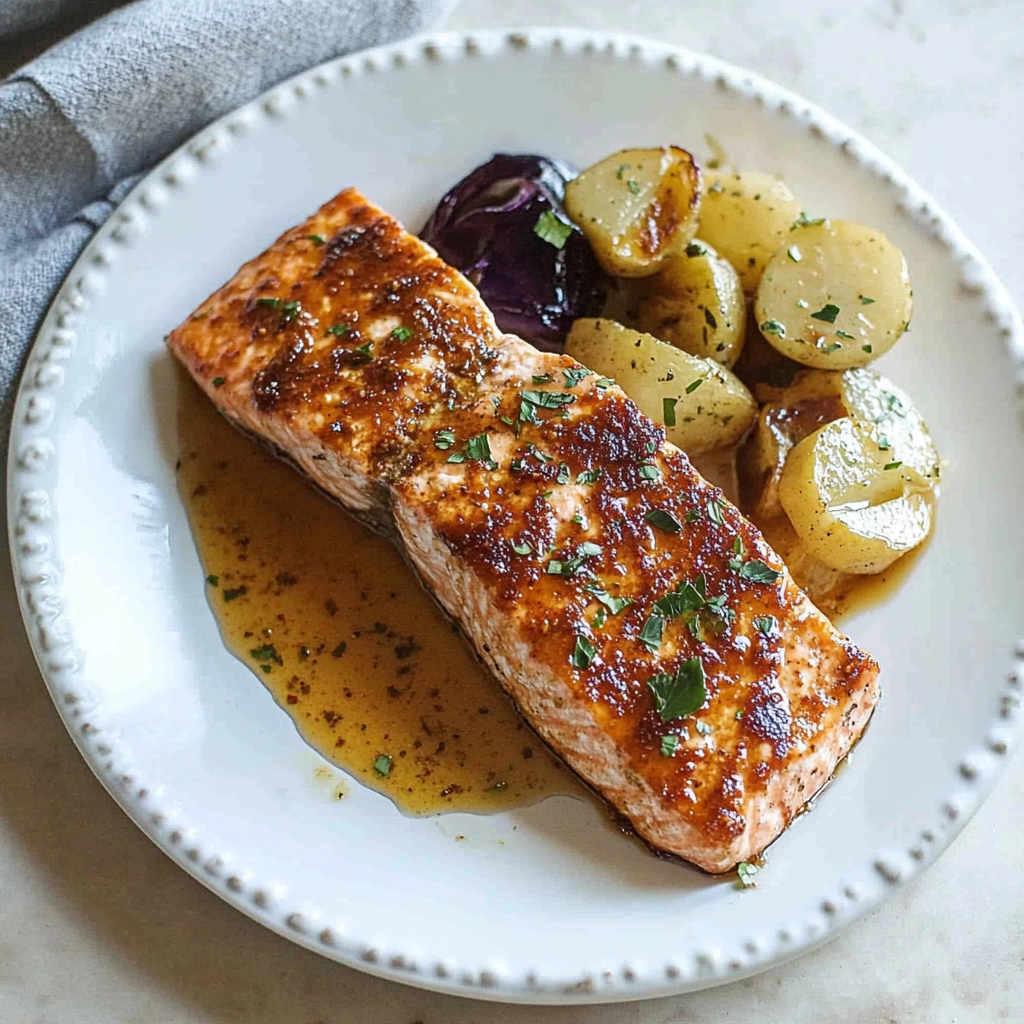 Recipe preparation for Sheet Pan Maple Mustard Salmon