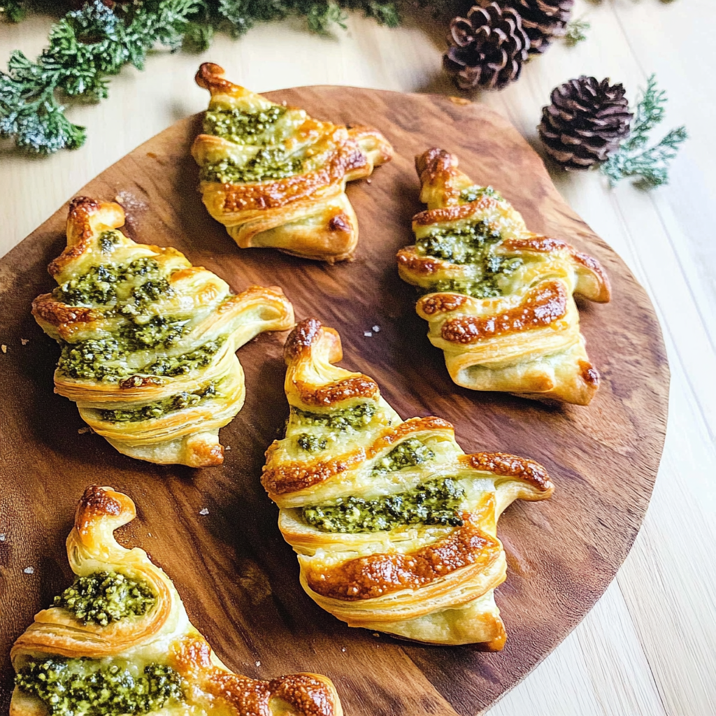 Recipe preparation for Basil Pesto Cheesy Puff Pastry Christmas Tree