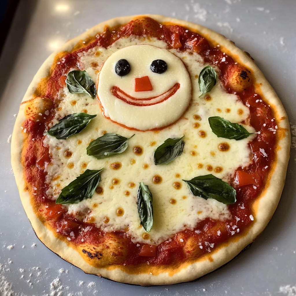 Recipe preparation for Snowman Face Pizza