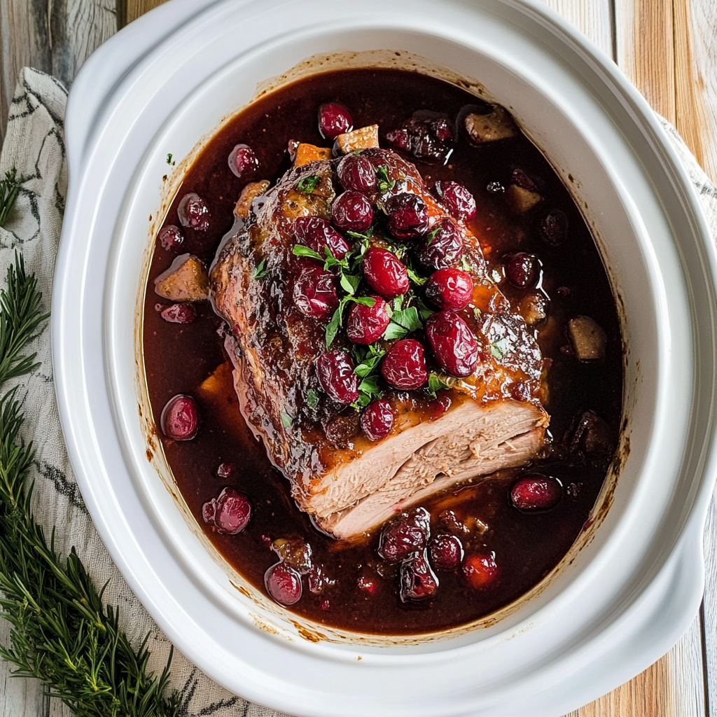 Recipe preparation for Slow Cooker Cranberry Pork Loin