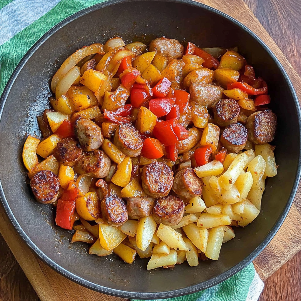 Recipe preparation for Sausage, Pepper and Potato Skillet