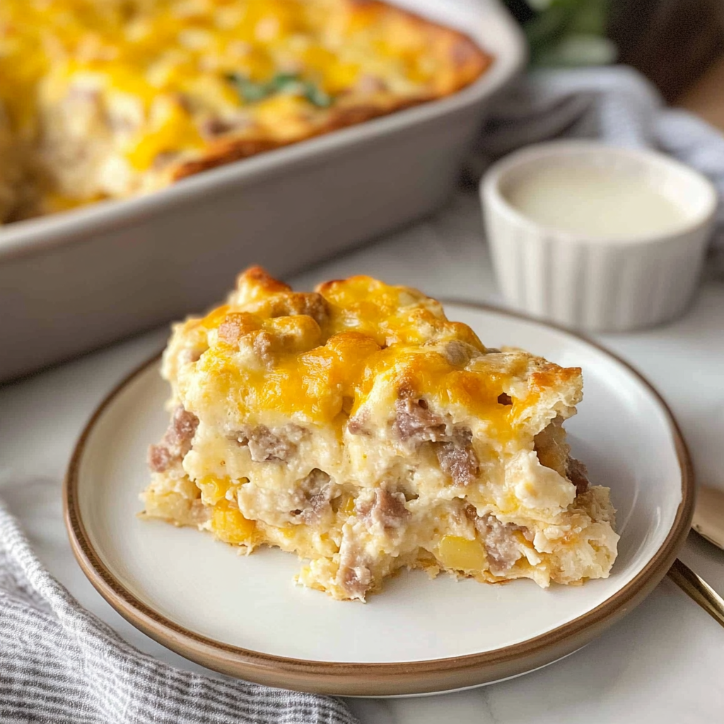 Recipe preparation for Breakfast Casserole with Biscuits