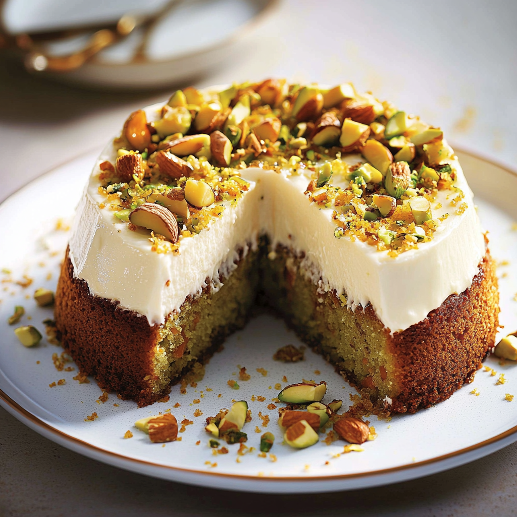 Recipe preparation for carrot, pistachio and maple cake