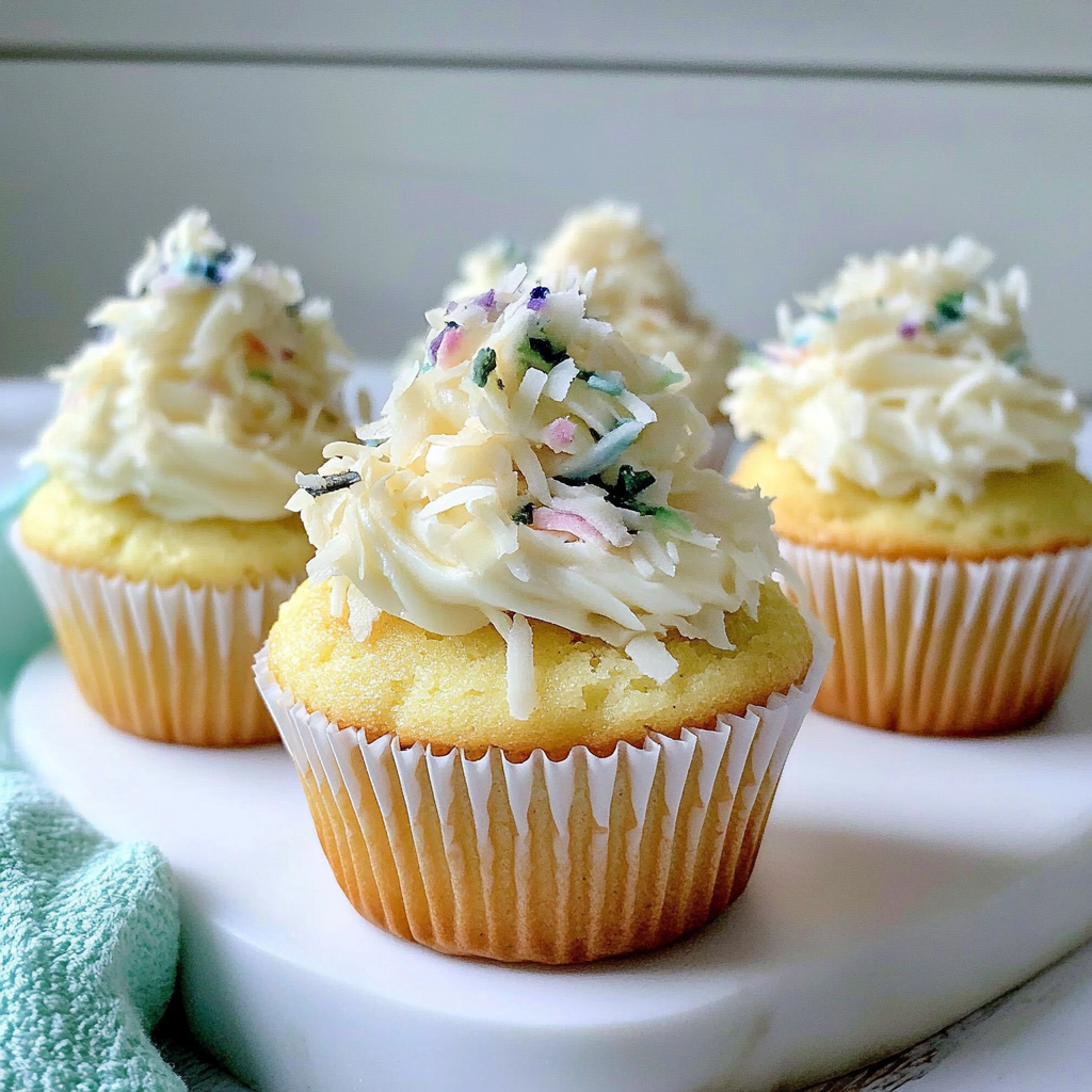 Recipe preparation for Coconut Cupcakes With Coconut Buttercream Frosting