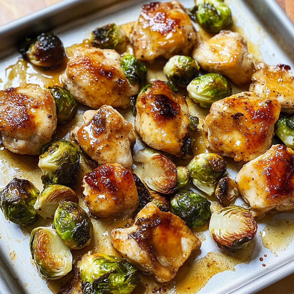 Recipe preparation for Honey Mustard Sheet Pan Chicken with Brussels Sprouts