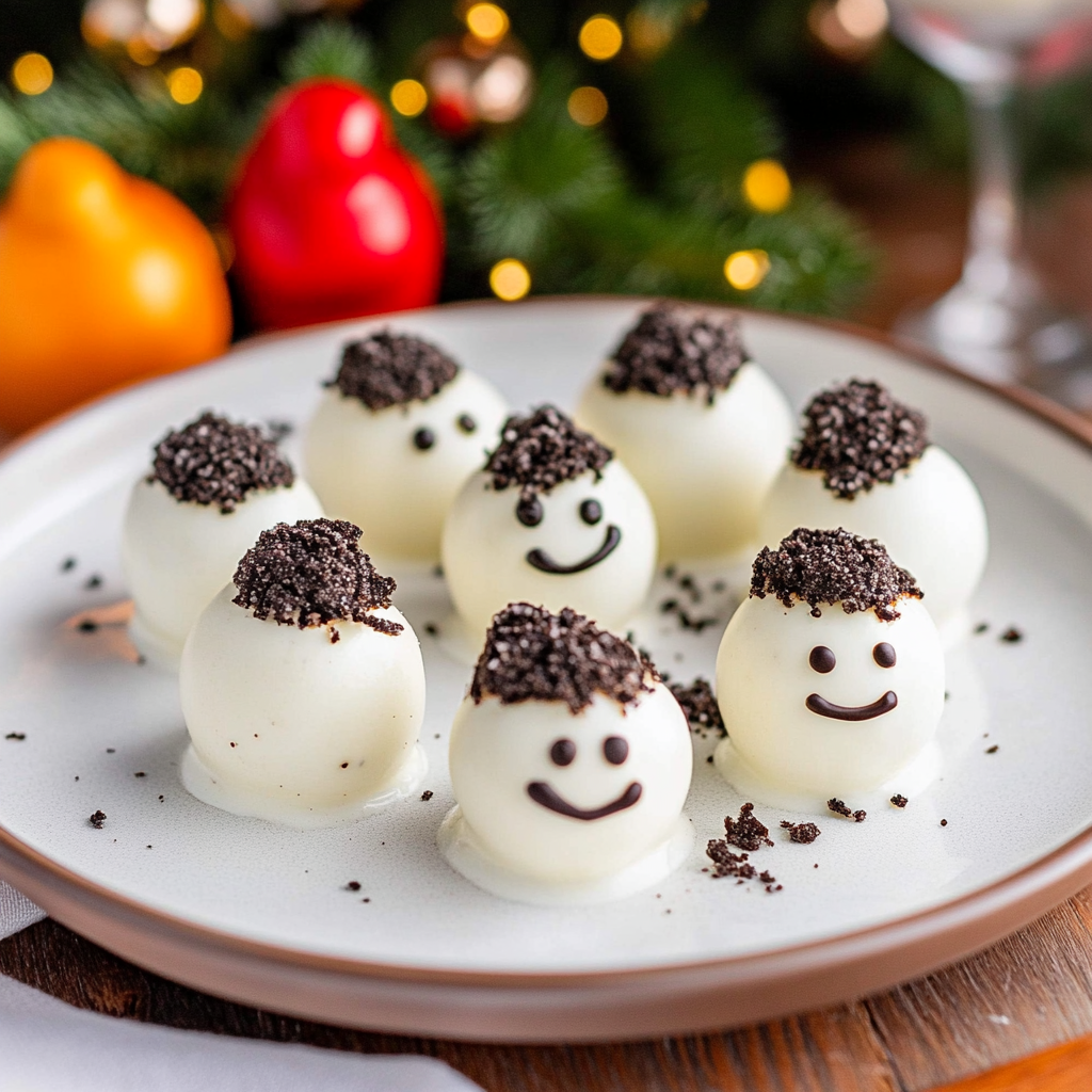 Recipe preparation for Snowman Oreo Balls