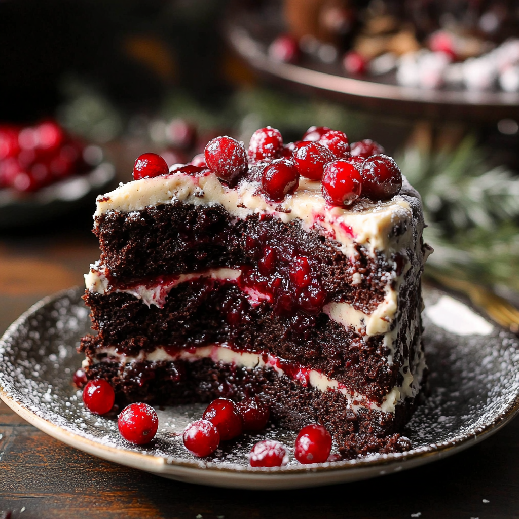 Recipe preparation for Chocolate Cranberry Christmas Cake