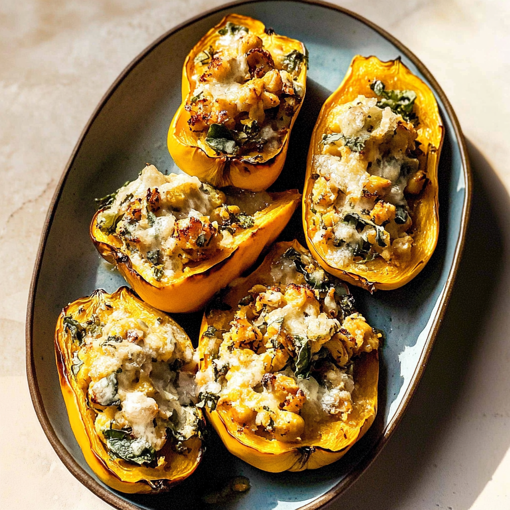 Recipe preparation for Roasted Carnival Squash with Savory Chickpea Filling
